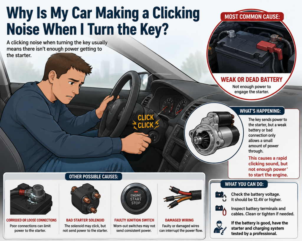 Clicking noise when I turn the key in my car